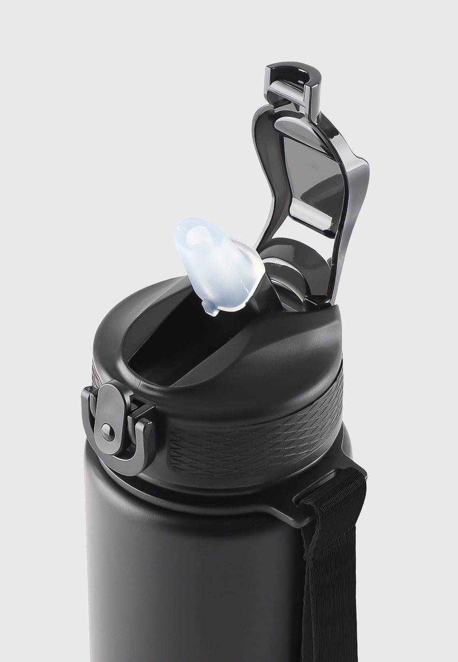 Straw Bottle Black Thermo