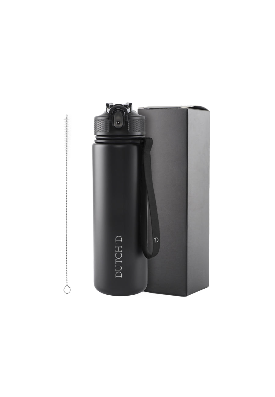 Straw Bottle Black Thermo